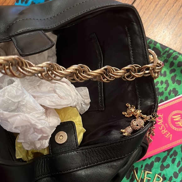 Versace H&M Black Leather Purse With Charms And Chain Handle Tags Dust Bag - Picture 13 of 13